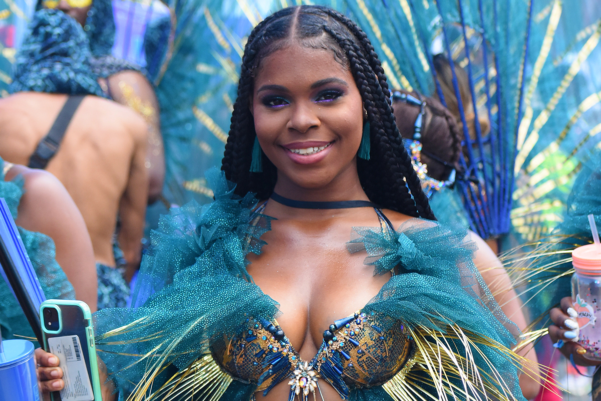 Port of Spain, Trinidad and Tobago: girl in golden bra dancing